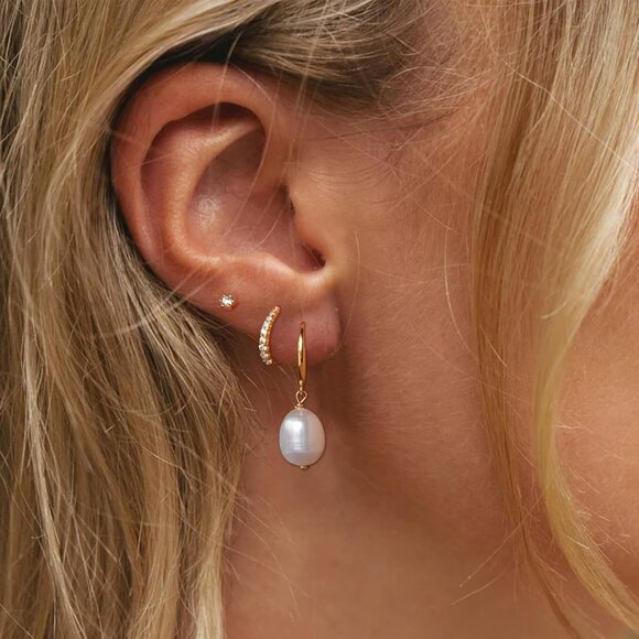 🆕 Women Gold Trendy Pearl Drop Dangle Earrings Cubic Zirconia Brides Jewelry - Picture 3 of 7